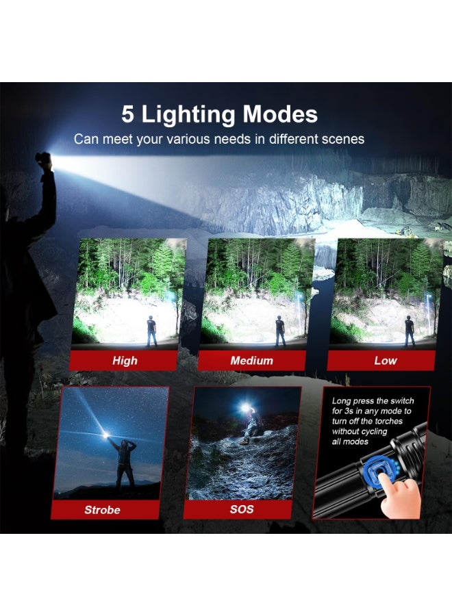 SHADOWHAWK S1476 Tactical LED Flashlight, 50000 Lumen XHP70.2, Rechargeable, IP67 Waterproof & Zoomable - Image 2