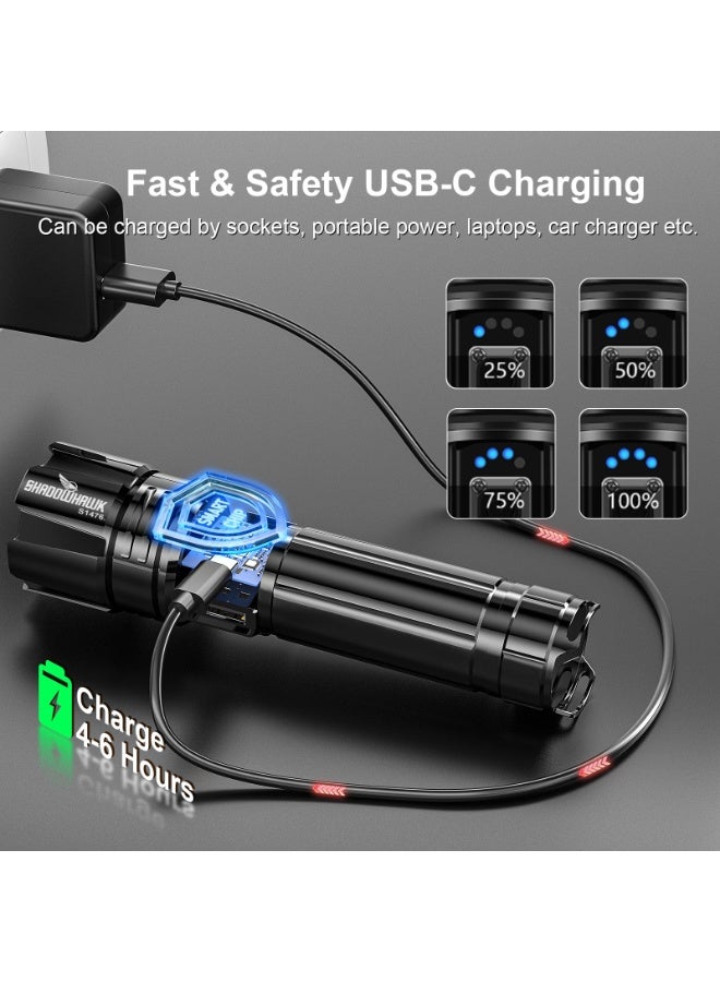 SHADOWHAWK S1476 Tactical LED Flashlight, 50000 Lumen XHP70.2, Rechargeable, IP67 Waterproof & Zoomable - Image 3