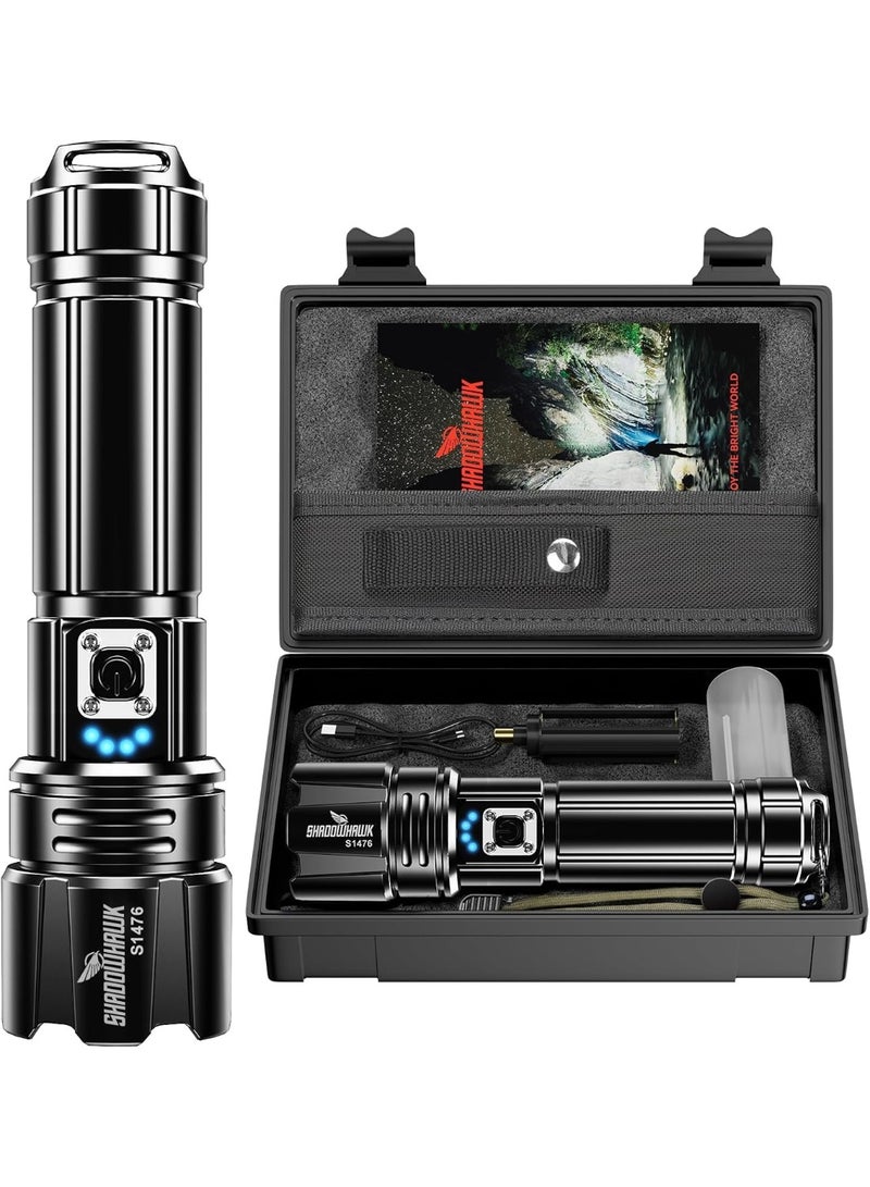 SHADOWHAWK S1476 Tactical LED Flashlight, 50000 Lumen XHP70.2, Rechargeable, IP67 Waterproof & Zoomable - Image 1
