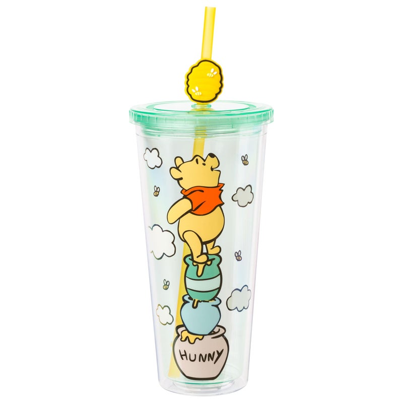 Silver Buffalo Winnie the Pooh Hunny Pot Green Cold Cup with Reusable Straw and Lid 24 Ounces