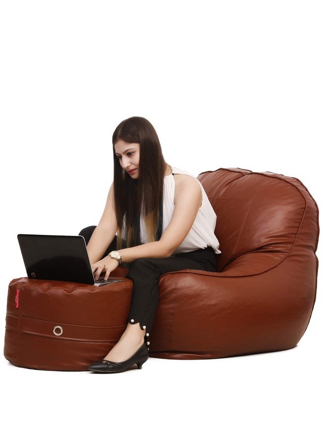 Couchette Couchette® Faux Leather XXXL Lounge Chair Luxury Bean Bag Cover with Footrest in Tan Color (Without Fillers)  - Image 1