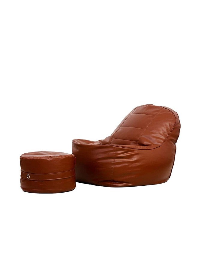 Couchette Couchette® Faux Leather XXXL Lounge Chair Luxury Bean Bag Cover with Footrest in Tan Color (Without Fillers)  - Image 5
