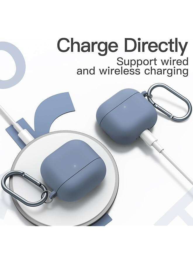 جي تيك غطاء سيليكون مطور لسماعات Airpods الجيل الرابع 2024 مع سلسلة مفاتيح، غلاف داخلي صلب من البولي كربونات، غلاف واقٍ مقاوم للصدمات، إضاءة أمامية LED، أزرق ألاسكي مرئي - Image 4