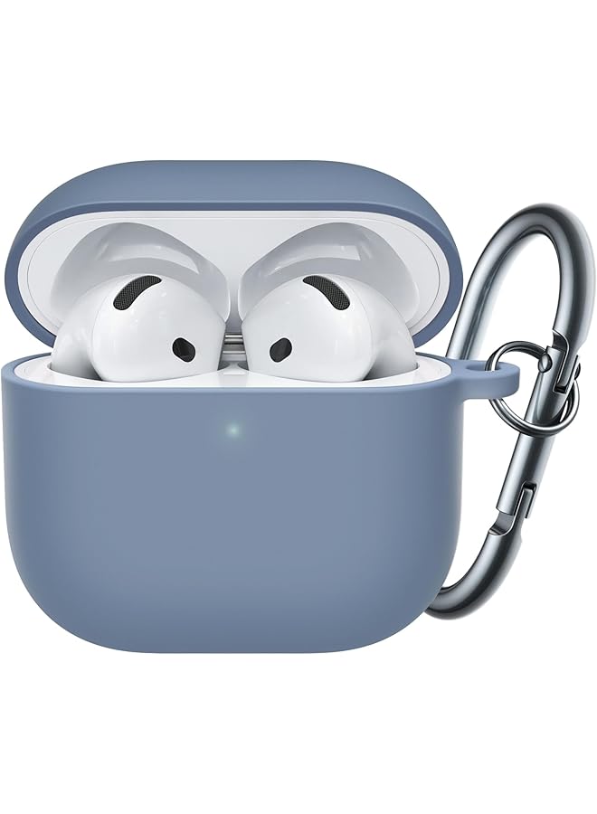 جي تيك غطاء سيليكون مطور لسماعات Airpods الجيل الرابع 2024 مع سلسلة مفاتيح، غلاف داخلي صلب من البولي كربونات، غلاف واقٍ مقاوم للصدمات، إضاءة أمامية LED، أزرق ألاسكي مرئي - Image 1