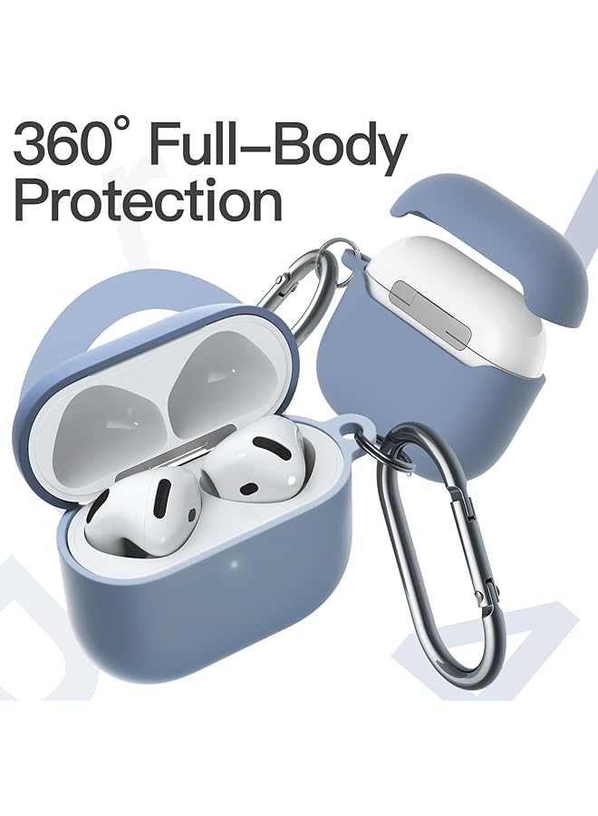 جي تيك غطاء سيليكون مطور لسماعات Airpods الجيل الرابع 2024 مع سلسلة مفاتيح، غلاف داخلي صلب من البولي كربونات، غلاف واقٍ مقاوم للصدمات، إضاءة أمامية LED، أزرق ألاسكي مرئي - Image 5