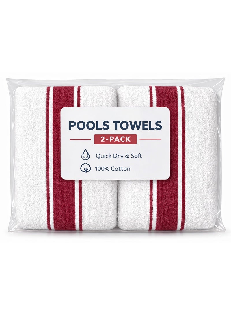 Bliss Casa Oversized Beach Towels (75x150 cm) - Extra Large 100% Cotton Summer Pool Cabana Stripe Highly Absorbent & Soft Towel (RED) - Image 2