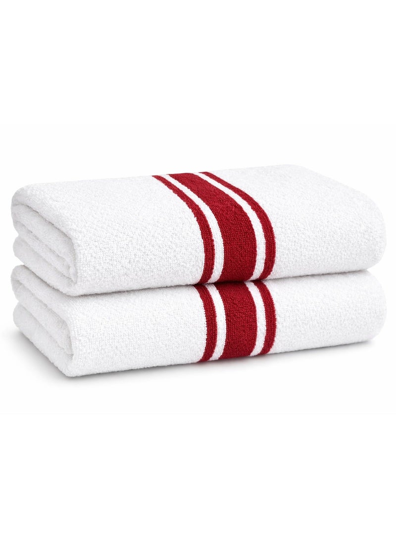 Bliss Casa Oversized Beach Towels (75x150 cm) - Extra Large 100% Cotton Summer Pool Cabana Stripe Highly Absorbent & Soft Towel (RED) - Image 1