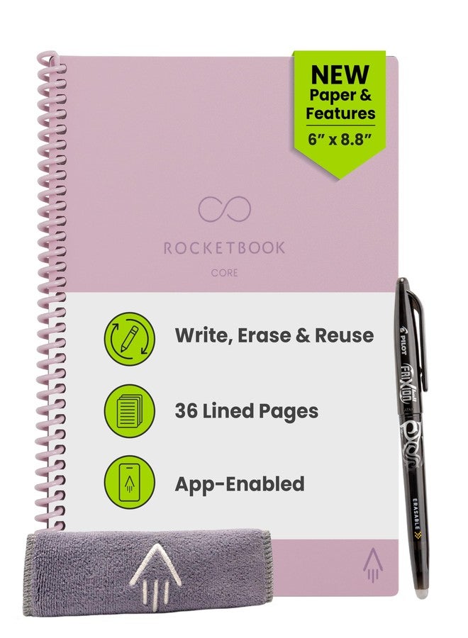 روكيت بوك دفتر ملاحظات حلزوني قابل لإعادة الاستخدام من Rocketbook New Core، مقاس تنفيذي 6×8.8، لون وردي - صفحات مسطرة، متصل بالتطبيق، قابل للمسح، غلاف متين، مثالي للمدرسة والعمل والمشاريع الإبداعية - Image 1