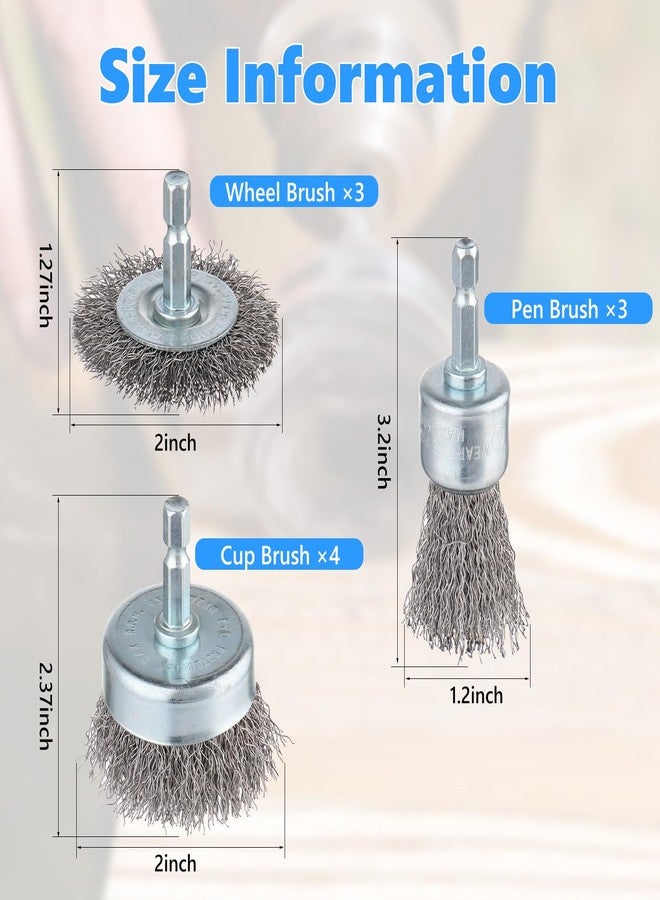 Rocaris 10-Pack Carbon Steel Wire Wheel, Cup, Pen Brush Set with 1/4-Inch Hex Shank for Rust Removal, Corrosion and Scrubbing Surfaces - Image 2