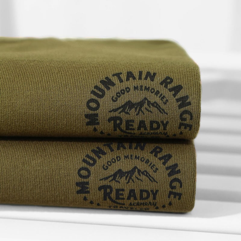 Retro Olive Green 250G Heavy Combed Cotton Crew Neck Printed Short Sleeve T-Shirt Men'S Army Green Design Sense Half Sleeve - Image 4