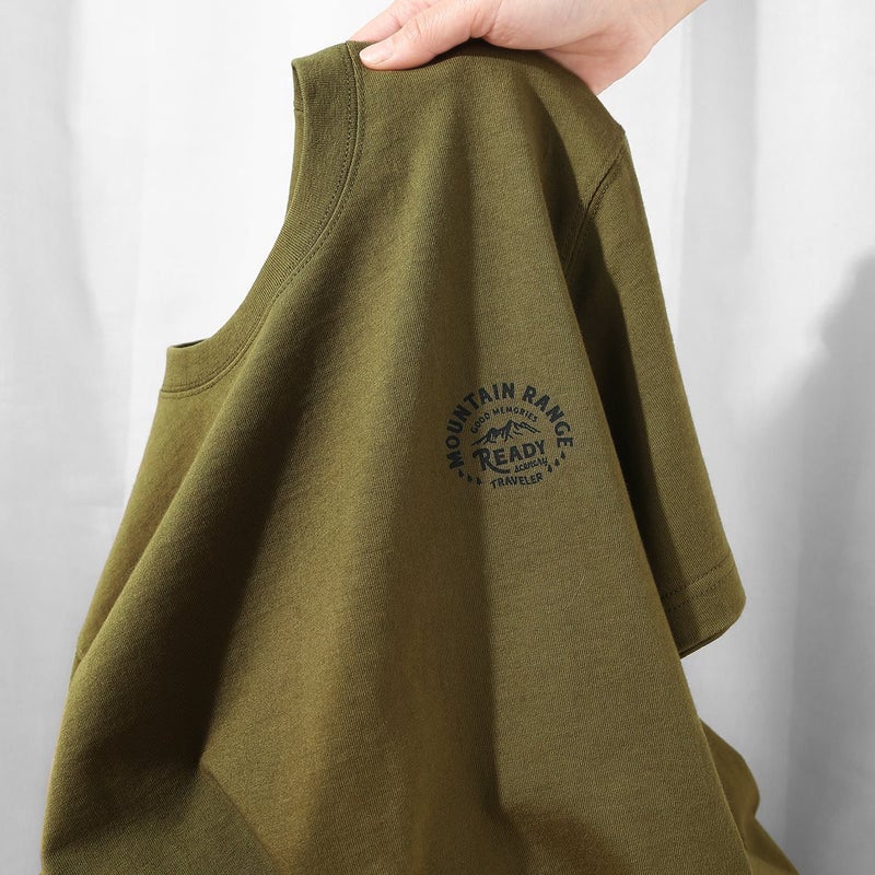 Retro Olive Green 250G Heavy Combed Cotton Crew Neck Printed Short Sleeve T-Shirt Men'S Army Green Design Sense Half Sleeve - Image 3