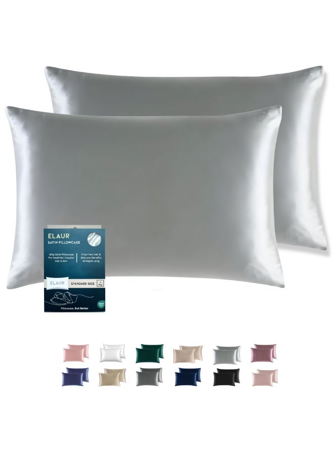 ELAUR Satin Pillowcase for Hair and Skin, Super Soft and Cooling Similar to Silk Pillow Cases 2 Pack with Envelope Closure, Gift for Women Men(20"x26" Standard Size) (Silver Grey) - Image 1