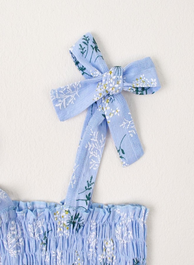 Magic Park Baby Toddler Girl Sleeveless Ruffle Dresses Child Summer Tiered Tie-Strap Beach Sundress Teen Casual A-Line Dress(Blue Floral, 1-2 Years) - Image 3