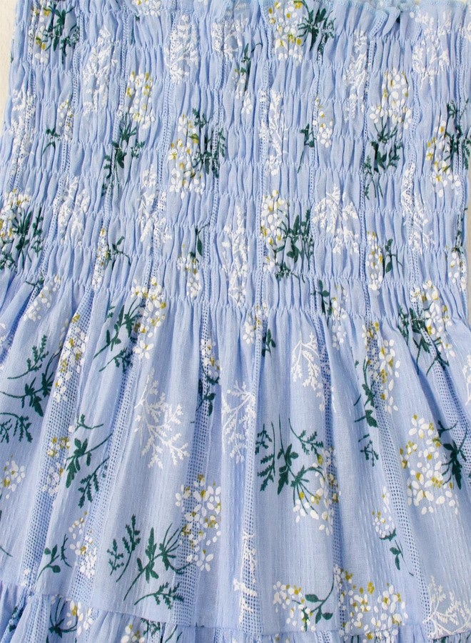 Magic Park Baby Toddler Girl Sleeveless Ruffle Dresses Child Summer Tiered Tie-Strap Beach Sundress Teen Casual A-Line Dress(Blue Floral, 1-2 Years) - Image 5