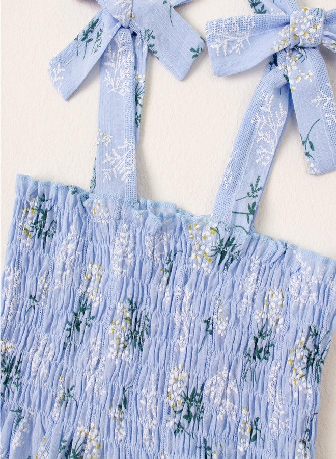 Magic Park Baby Toddler Girl Sleeveless Ruffle Dresses Child Summer Tiered Tie-Strap Beach Sundress Teen Casual A-Line Dress(Blue Floral, 1-2 Years) - Image 4