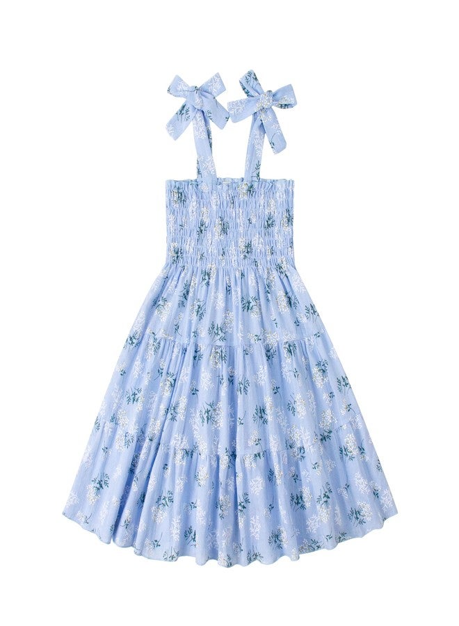 Magic Park Baby Toddler Girl Sleeveless Ruffle Dresses Child Summer Tiered Tie-Strap Beach Sundress Teen Casual A-Line Dress(Blue Floral, 1-2 Years) - Image 1