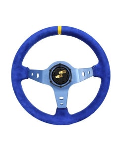 Royal ROYAL - Universal 14"/350mm Drift Sports Steering Wheel Suede Leather Deep Concave Round (O) Shaped Steering Wheel for Racing/Gaming/Rally/Motorsport (DYT-5125) (Blue)  - Image 4