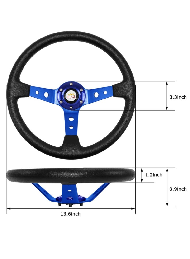 رويال ROYAL - عجلة قيادة عالمية مقاس 14 بوصة/350 مم من جلد الغزال، عجلة قيادة مقعرة عميقة مستديرة (O) للسباق/الألعاب/الرالي/رياضة السيارات (DYT-5125) (أزرق) - Image 5