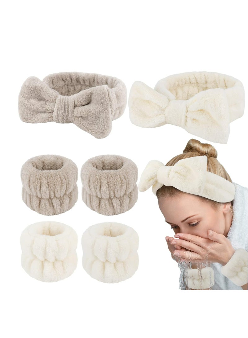 أوزيغالور 6 قطع طقم عصبة رأس وعصابة معصم سبا 6 قطع، عصبة رأس لغسل الوجه، عصبة رأس للعناية بالبشرة لغسل الوجه. - Image 1