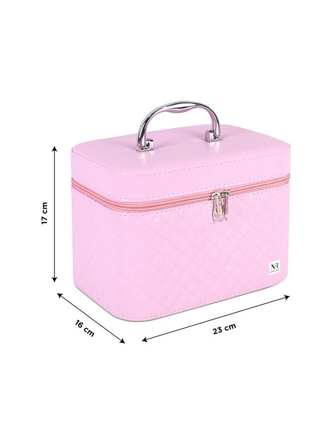 NFI essentials NFI essentials Hard Shell Vanity Cases for Women Travel Portable Carrying Cosmetic Case Suitcase Organizer Makeup Storage Box for Girls Toiletries Bag (MBO-12-Pink)  - Image 4