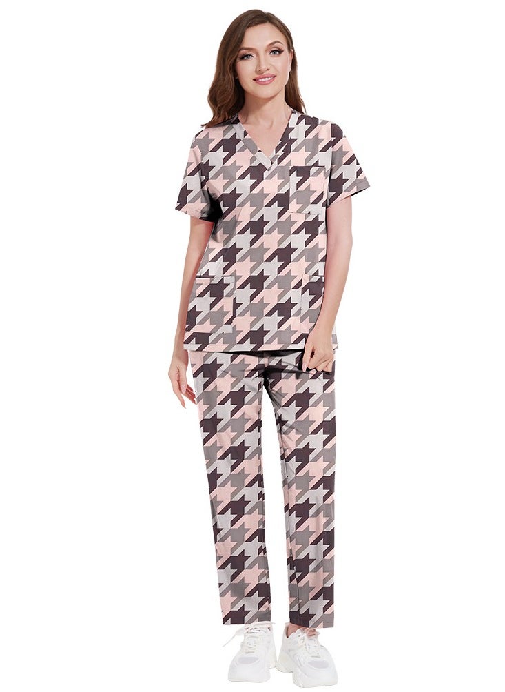 KUYING New V-neck Printed Slim Fit Short Sleeved Pants For Hospital And Clinic Work Clothes  - Image 1
