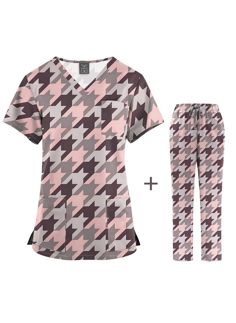 KUYING New V-neck Printed Slim Fit Short Sleeved Pants For Hospital And Clinic Work Clothes  - Image 2