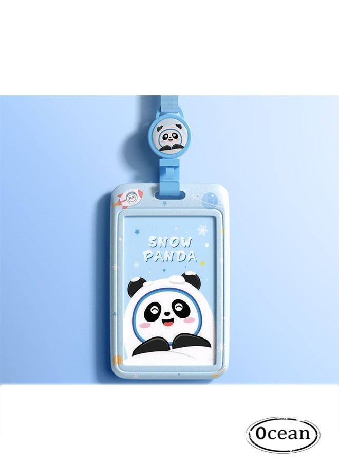 Ocean Panda Telescopic Card Sleeve (Blue), ABS Material, Durable And Waterproof, With Anti Strangulation Neck Design To Protect Children's Neck Safety, And Push-Pull Design For Better Card Loading - Image 1