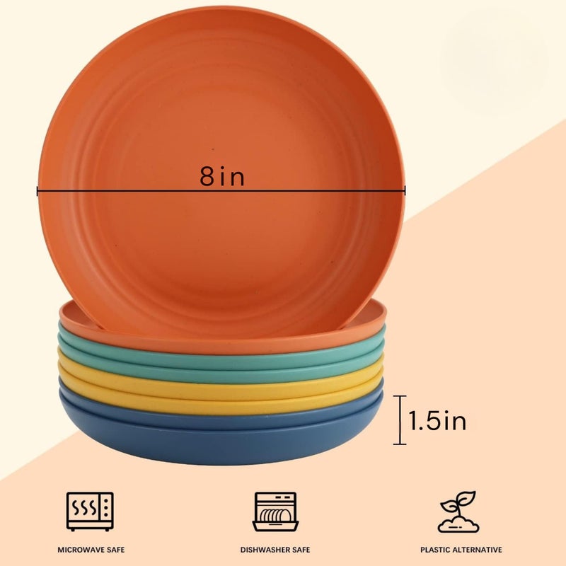 Turbid 8inch/4pcs Wheat Straw Plates Lightweight Unbreakable Dinner Dishes Plates Set Dishwasher & Microwave Safe, Non-Toxin, BPA Free and Healthy for Kids & Adults (Random, 8in/4pcs) - Image 2