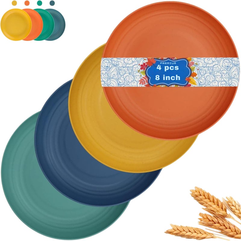 Turbid 8inch/4pcs Wheat Straw Plates Lightweight Unbreakable Dinner Dishes Plates Set Dishwasher & Microwave Safe, Non-Toxin, BPA Free and Healthy for Kids & Adults (Random, 8in/4pcs) - Image 1