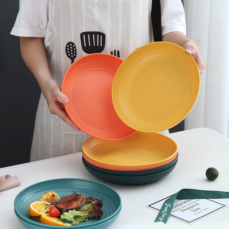 Turbid 8inch/4pcs Wheat Straw Plates Lightweight Unbreakable Dinner Dishes Plates Set Dishwasher & Microwave Safe, Non-Toxin, BPA Free and Healthy for Kids & Adults (Random, 8in/4pcs) - Image 4