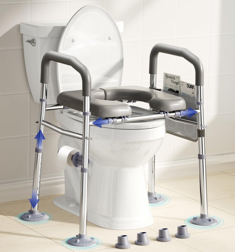 Bluelog Toilet Seat Risers for Seniors, 6 Width & 7 Height Adjustable Raised Toilet Seat with Handles, Elevated Toilet Seat for Elderly, Handicap, Heavy Duty 400lbs Build, Fit Any Toilet, Grey - Image 1