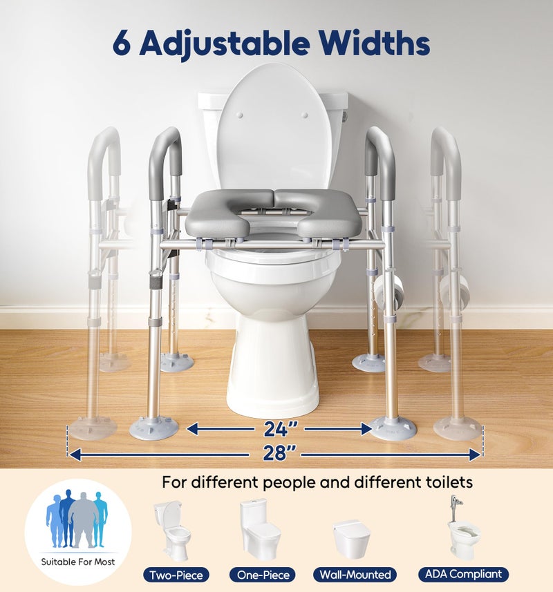 Bluelog Toilet Seat Risers for Seniors, 6 Width & 7 Height Adjustable Raised Toilet Seat with Handles, Elevated Toilet Seat for Elderly, Handicap, Heavy Duty 400lbs Build, Fit Any Toilet, Grey - Image 2