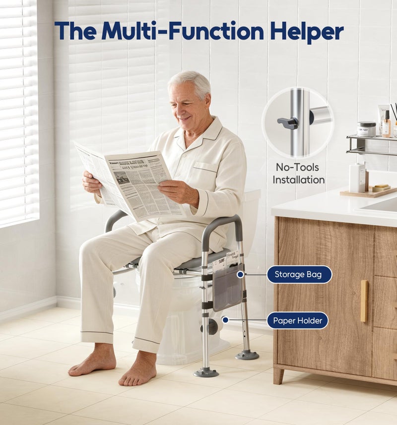 Bluelog Toilet Seat Risers for Seniors, 6 Width & 7 Height Adjustable Raised Toilet Seat with Handles, Elevated Toilet Seat for Elderly, Handicap, Heavy Duty 400lbs Build, Fit Any Toilet, Grey - Image 5