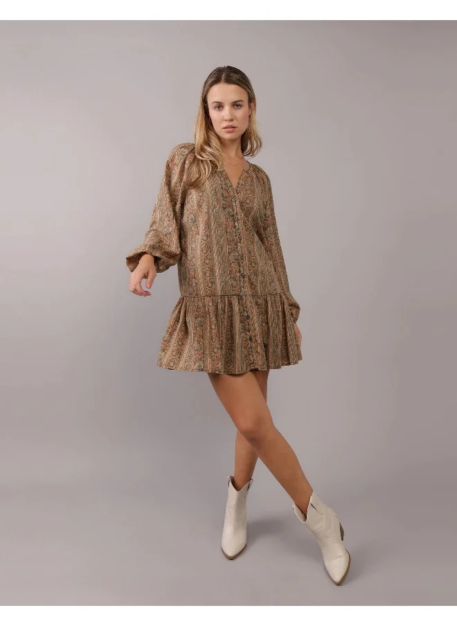 American Eagle AE Long-Sleeve Peasant Mini Dress