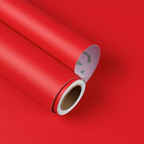 ERATO Red Matte Vinyl Wallpaper Peel & Stick Self-Adhesive Removable Waterproof Wallpaper (24"x48" Inch, Kitchen Cabinet, Furniture, Countertop) - Image 1