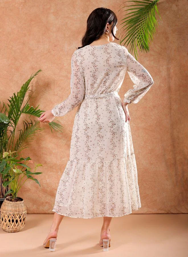 مرفوعة Women Flared Casual Ditsy Print Dress