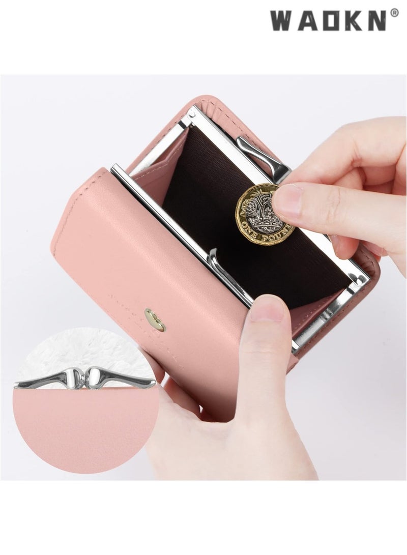 WAOKN Elegant Women's Wallet Handbags Leather Credit Card Holder, Lady's Purse Clutch with Heart-Shaped Metal Buckle, Fashionable Gift(Pink) - Image 5