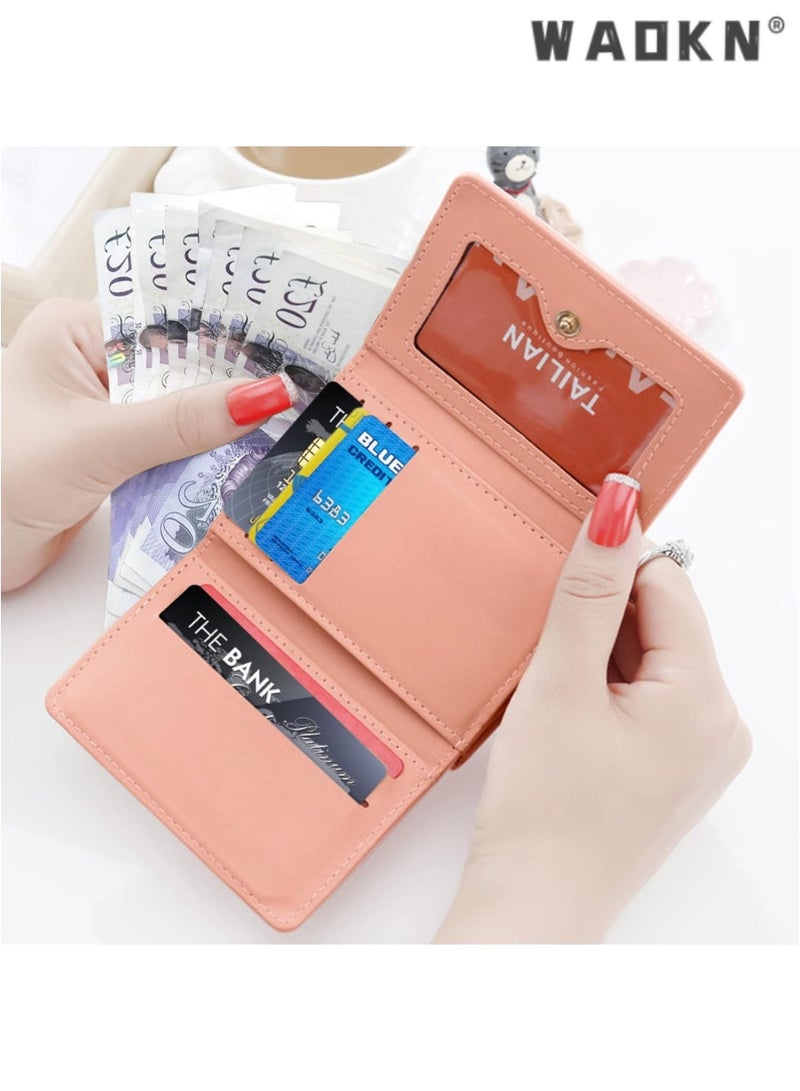 WAOKN Elegant Women's Wallet Handbags Leather Credit Card Holder, Lady's Purse Clutch with Heart-Shaped Metal Buckle, Fashionable Gift(Pink) - Image 2