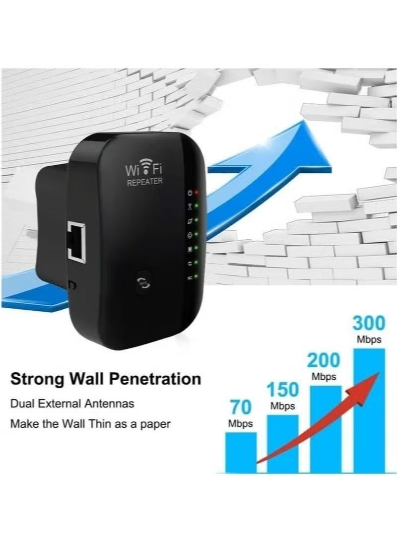 Wifi Extender，Wireless 300Mbps Wifi Router Range Extender Up to 5000sq（Black） - Image 2