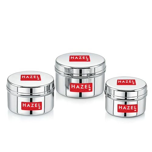 HAZEL Stainless Steel Mini Containers Set of 3 | 50ml, 100ml & 150ml Airtight Dabbi with Lid | Small SS Storage Box for Kitchen Spices & Masala - Image 2