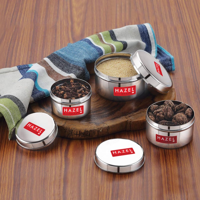 HAZEL Stainless Steel Mini Containers Set of 3 | 50ml, 100ml & 150ml Airtight Dabbi with Lid | Small SS Storage Box for Kitchen Spices & Masala - Image 3
