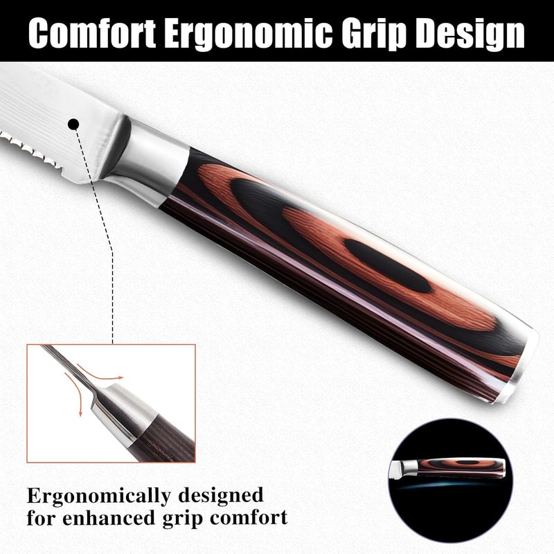 iutgin Steak Knives Set of 4, 4.5 Inch Serrated Razor-Sharp Durable Steak Knife, Japanese Stainless Steel Steak Knives Set with Ergonomic Wood Handle and Gift Box - Image 5