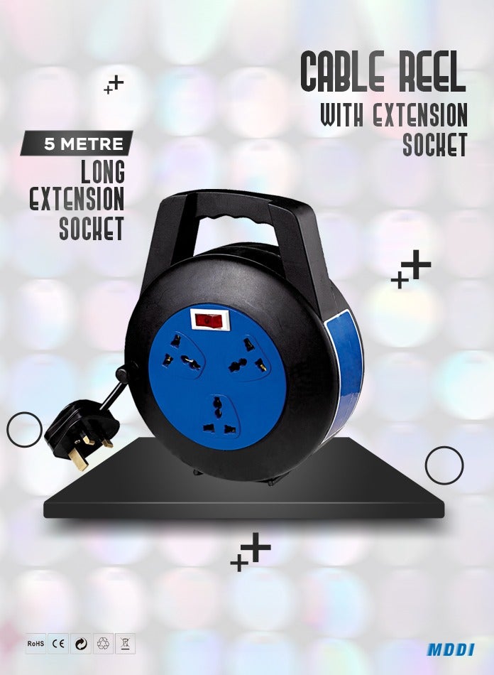 MODI 3 Way Extension Cord 5M Cable Reel With Power Button for Home, Office - Image 1