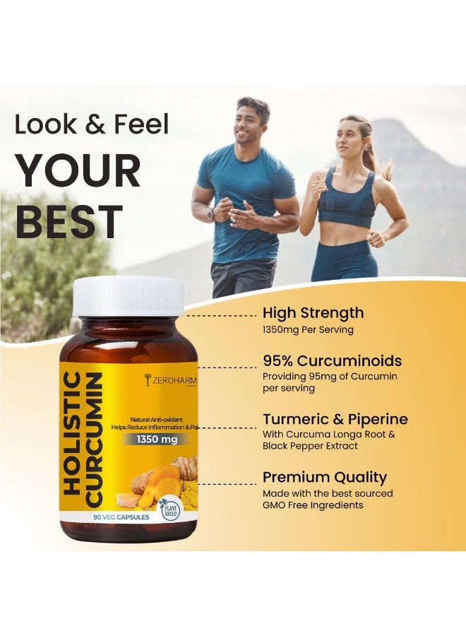 ZEROHARM Holistic Curcumin Capsules 1350mg | 95% Curcuminoids with Piperine & Black Pepper | High Absorption Turmeric Curcumin Supplement for Joint, Immunity & Inflammation Support | 90 Capsules - Image 4