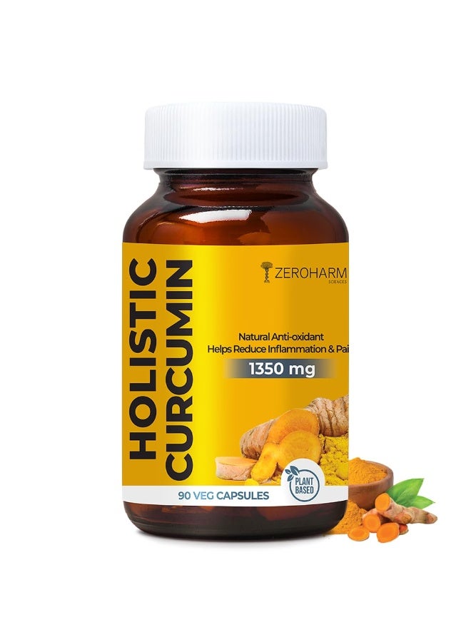ZEROHARM Holistic Curcumin Capsules 1350mg | 95% Curcuminoids with Piperine & Black Pepper | High Absorption Turmeric Curcumin Supplement for Joint, Immunity & Inflammation Support | 90 Capsules - Image 1