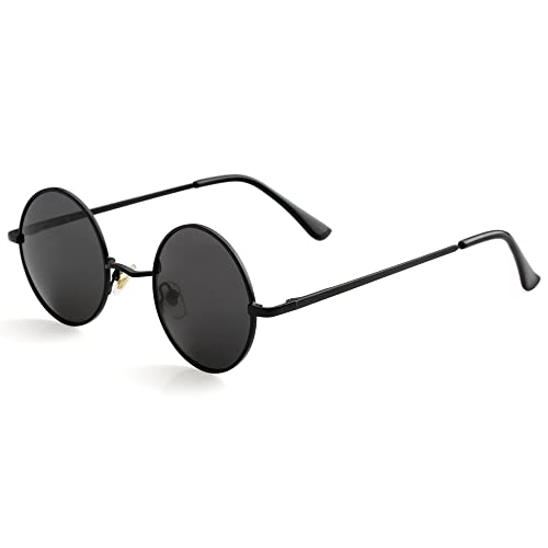 Kursan Red Circle Glasses/Small Round Polarized Sunglasses for Women Men Hippie Retro Circle Sun Glasses - 45MM (Black/Black) - Image 3