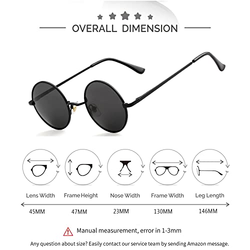 Kursan Red Circle Glasses/Small Round Polarized Sunglasses for Women Men Hippie Retro Circle Sun Glasses - 45MM (Black/Black) - Image 5