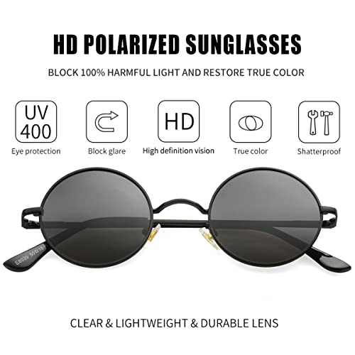 Kursan Red Circle Glasses/Small Round Polarized Sunglasses for Women Men Hippie Retro Circle Sun Glasses - 45MM (Black/Black) - Image 2