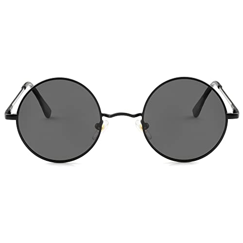 Kursan Red Circle Glasses/Small Round Polarized Sunglasses for Women Men Hippie Retro Circle Sun Glasses - 45MM (Black/Black) - Image 4