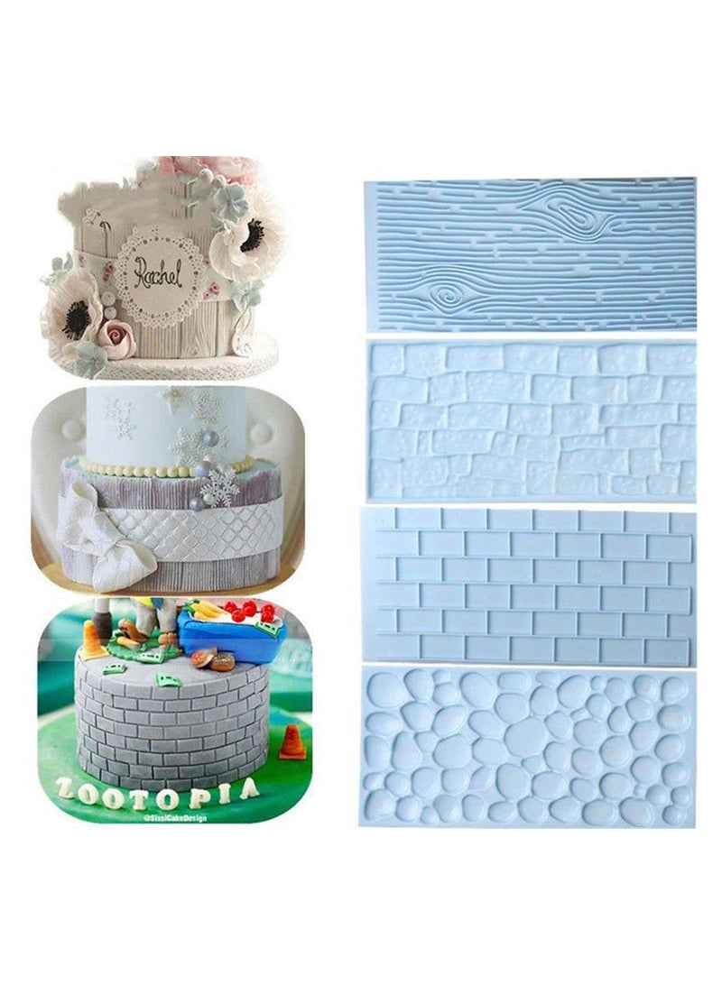 4pcs(1set tree style A+1set wall style B)  Fur Wall Tree City Wall Pebble Pattern Road Embossed Printing Mold Fondant Cake Skirt Mold Baking Cake Biscuit Mold Tool - Image 1